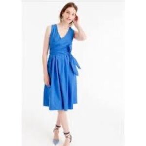 J. Crew Blue Wrap Cotton Poplin Midi Dress (Size 2)